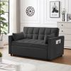Modern Velvet Loveseat Futon Sofa Couch w/Pullout Bed, Small Love Seat Lounge Sofa w/Reclining Backrest, Toss Pillows, Pockets, Furniture for Living R