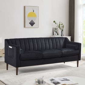 Modern Chesterfield sofa couch, Comfortable Upholstered sofa with Velvet Fabric and Wooden Frame and Wood Legs for Living Room/Bedroom/Office Black --