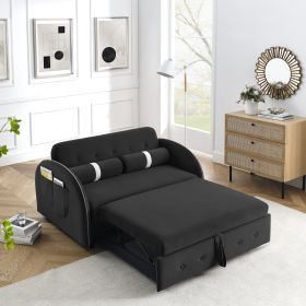 Modern 55.5" Pull Out Sleep Sofa Bed 2 Seater Loveseats Sofa Couch with side pockets, Adjsutable Backrest and Lumbar Pillows for Apartment Office Livi