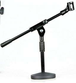 5 Core Mic Stand Height Adjustable 15.35 to 21.25" Short Desktop Stands w Telescopic Arm and Round Base Low Profile Small Mic Holder Ideal for Desk Re