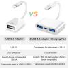 Lightning To USB3.0 Adapter; USB3.0 Camera Adapter Compatible With IPhone IPad; USB Adapter; With 2 USB3.0 And 1 Charging Port; No Application Require