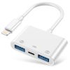 Lightning To USB3.0 Adapter; USB3.0 Camera Adapter Compatible With IPhone IPad; USB Adapter; With 2 USB3.0 And 1 Charging Port; No Application Require