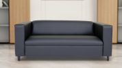 Black Faux Leather Sofa, Modern 3-Seater Sofas Couches for Living Room, Bedroom, Office, and Apartment with Solid Wood Frame