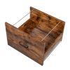 FCH Retro Wood Grain Triamine Surface Particleboard Black Iron Pipe L-shaped Shelf with File Drawer Cabinet 2*USB Port 2*Three Sockets Wireless Chargi
