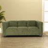 Green Faux Leather Sofa, Modern 3-Seater Sofas Couches for Living Room, Bedroom, Office, and Apartment with Solid Wood Frame