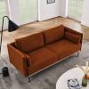 Modern Sofa 3-Seat Couch with Stainless Steel Trim and Metal Legs for Living Room, Orange