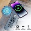 FCH Retro Wood Grain Triamine Surface Particleboard Black Iron Pipe L-shaped Shelf with File Drawer Cabinet 2*USB Port 2*Three Sockets Wireless Chargi