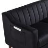 Modern Chesterfield sofa couch, Comfortable Upholstered sofa with Velvet Fabric and Wooden Frame and Wood Legs for Living Room/Bedroom/Office Black --