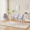 Ins Simple Dining Chair Set of 4pcs, Mid Century Modern Chair, Outdoor Indoor Shell PP Lounge Plastic Chair, Side Chair with Natural Wood Legs for Kit