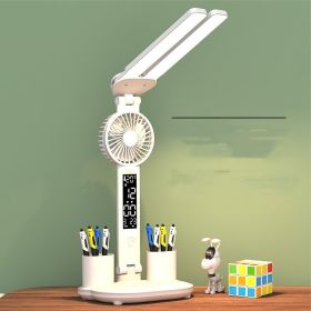 Double Head Lighting LED Fan Rechargeable Table Lamp Eye Protection (Option: White 2000capacity-USB)