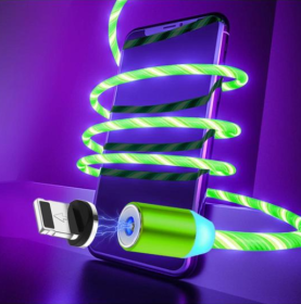 Compatible with Apple; Flowing Ligh Magnetic Streamer Data Line Cable for Iphone Android Typec (Color: green, Model: Apple)