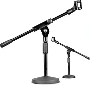 5 Core Universal Small Desktop Microphone Stand Height Adjustable 15.35 to 21.25" Tabletop Low Profile Short Stand For Dynamic Wired Mic Samson Q2U Sh (Black: MSSB 2PCS)