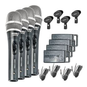5 CORE Professional Dynamic Unidirectional Vocal Microphone with Steel Mesh Grille, Neodymium Cardioid Pickup, XLR Connectivity, 16ft Detachable Cable (Color: 4 PCS)