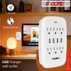 6 Outlet Wall Plug Extender with 4 USB Ports (4.8A Total); Multi Plug Outlet Adapter Wall Surge Protector 15A Electrical Outlet Expander with USB Port