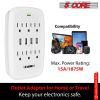 6 Outlet Wall Plug Extender with 4 USB Ports (4.8A Total); Multi Plug Outlet Adapter Wall Surge Protector 15A Electrical Outlet Expander with USB Port
