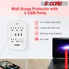 6 Outlet Wall Plug Extender with 4 USB Ports (4.8A Total); Multi Plug Outlet Adapter Wall Surge Protector 15A Electrical Outlet Expander with USB Port