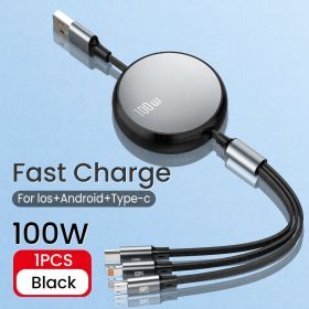 6A 100W 3in1 2in1 Fast USB Cable for Huawei/Honor Retractable Portable 3 in 1 Micro USB Type C Charger Cable For iPhone Samsung (Length: 1.2m, Color: black)