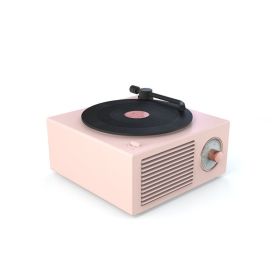 Music Box Type Built-in Bluetooth Stereo Wireless Vintage Retro Microphone Speaker HIFI Aux Support Portable Record Player Shape (Color: Pink)