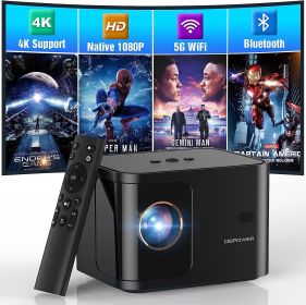 5G WiFi Mini Bluetooth Projector 4K Support, 300 ANSI HD 1080P Portable Video Projector, ¬±40¬∞ Vertical Keystone|Zoom|Timer, DBPOWER Smartphone Proje (Color: black)