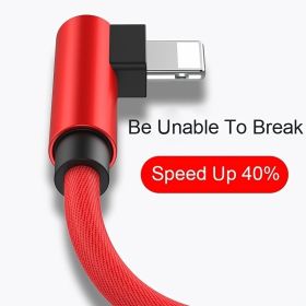 90 Degree USB Cable For IPhone 14 13 12 11 X 8 7 7plus 6 6S 5 Fast Charging Cable For IPad USB Charger Cable L Type Data Cable (Color: black, size: 3.3ft/39.37inch)